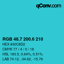 カラーコード: RGB 48.7 200.6 210 | qconv.com