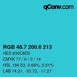 カラーコード: RGB 48.7 200.6 213 | qconv.com