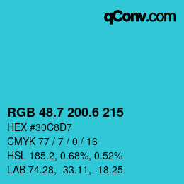 カラーコード: RGB 48.7 200.6 215 | qconv.com