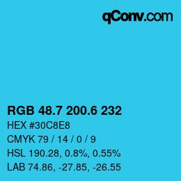 カラーコード: RGB 48.7 200.6 232 | qconv.com