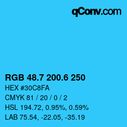 カラーコード: RGB 48.7 200.6 250 | qconv.com