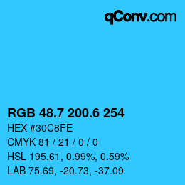 カラーコード: RGB 48.7 200.6 254 | qconv.com