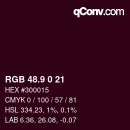 Color code: RGB 48.9 0 21 | qconv.com