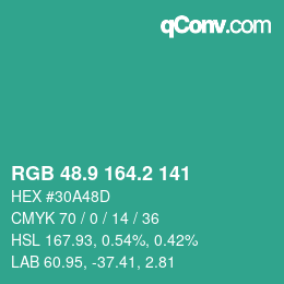 カラーコード: RGB 48.9 164.2 141 | qconv.com