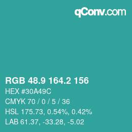 カラーコード: RGB 48.9 164.2 156 | qconv.com