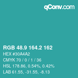 カラーコード: RGB 48.9 164.2 162 | qconv.com