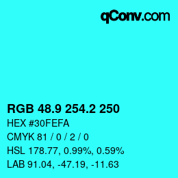 カラーコード: RGB 48.9 254.2 250 | qconv.com