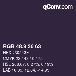カラーコード: RGB 48.9 36 63 | qconv.com