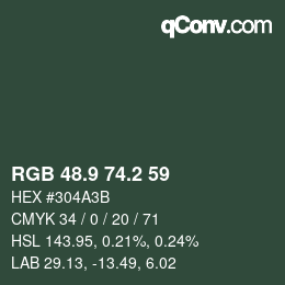 カラーコード: RGB 48.9 74.2 59 | qconv.com