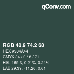 カラーコード: RGB 48.9 74.2 68 | qconv.com