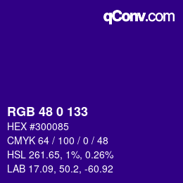 Color code: RGB 48 0 133 | qconv.com