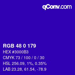 Color code: RGB 48 0 179 | qconv.com