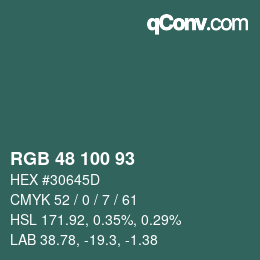 Color code: RGB 48 100 93 | qconv.com
