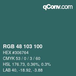 Color code: RGB 48 103 100 | qconv.com