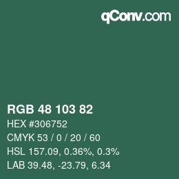 Color code: RGB 48 103 82 | qconv.com