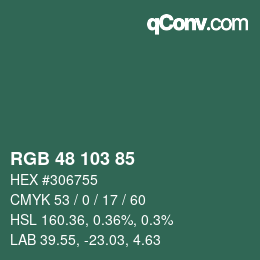 Color code: RGB 48 103 85 | qconv.com