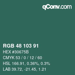 カラーコード: RGB 48 103 91 | qconv.com