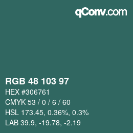 Color code: RGB 48 103 97 | qconv.com