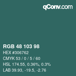 Color code: RGB 48 103 98 | qconv.com