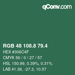 カラーコード: RGB 48 108.8 79.4 | qconv.com