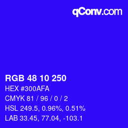 Color code: RGB 48 10 250 | qconv.com