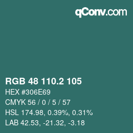 カラーコード: RGB 48 110.2 105 | qconv.com