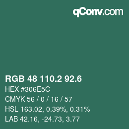 カラーコード: RGB 48 110.2 92.6 | qconv.com