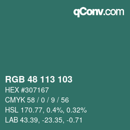 Color code: RGB 48 113 103 | qconv.com
