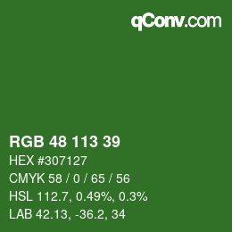 Color code: RGB 48 113 39 | qconv.com