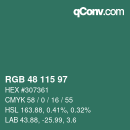 Color code: RGB 48 115 97 | qconv.com