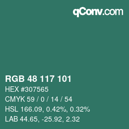 Color code: RGB 48 117 101 | qconv.com