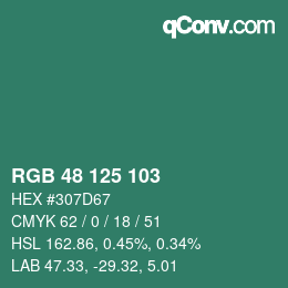 Color code: RGB 48 125 103 | qconv.com