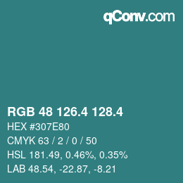 カラーコード: RGB 48 126.4 128.4 | qconv.com
