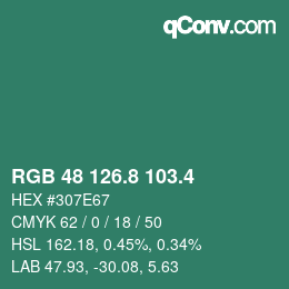 カラーコード: RGB 48 126.8 103.4 | qconv.com