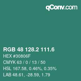 カラーコード: RGB 48 128.2 111.6 | qconv.com