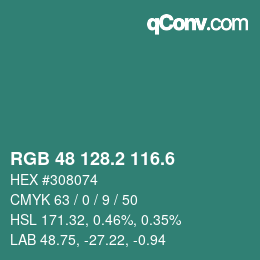 カラーコード: RGB 48 128.2 116.6 | qconv.com