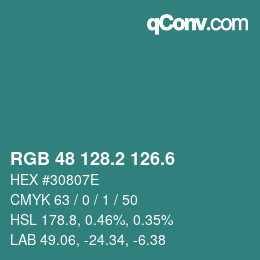 カラーコード: RGB 48 128.2 126.6 | qconv.com