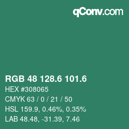 カラーコード: RGB 48 128.6 101.6 | qconv.com