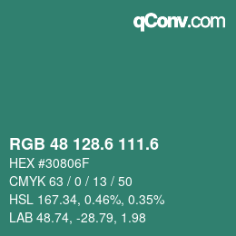 カラーコード: RGB 48 128.6 111.6 | qconv.com