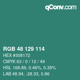 Color code: RGB 48 129 114 | qconv.com