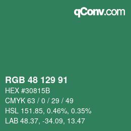 カラーコード: RGB 48 129 91 | qconv.com