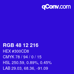 Color code: RGB 48 12 216 | qconv.com