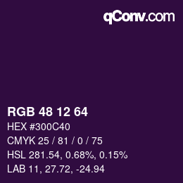 Color code: RGB 48 12 64 | qconv.com