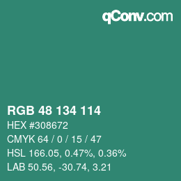 Color code: RGB 48 134 114 | qconv.com