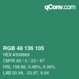 Color code: RGB 48 136 105 | qconv.com