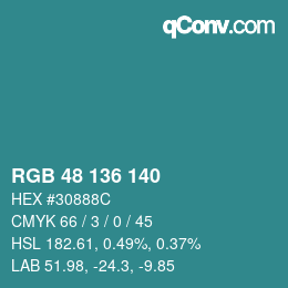 Color code: RGB 48 136 140 | qconv.com