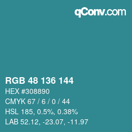 Color code: RGB 48 136 144 | qconv.com