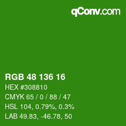 Color code: RGB 48 136 16 | qconv.com