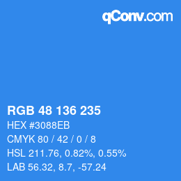 Color code: RGB 48 136 235 | qconv.com