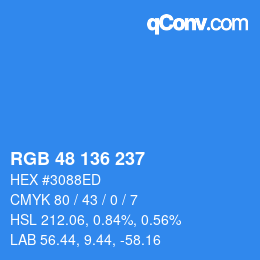 Color code: RGB 48 136 237 | qconv.com